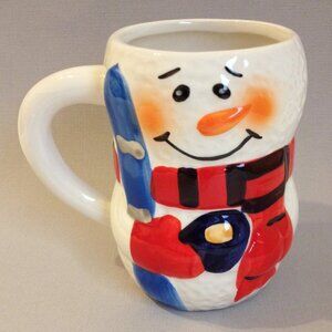 Cup Snowman Ceramic Collectible Christmas Winter Coffee Mug Bay Island White Red
